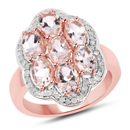Bids.com 3.06 Carat Genuine Morganite and White Diamond .925 Sterling Silver Ring Rings