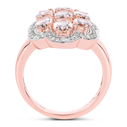 Bids.com 3.06 Carat Genuine Morganite and White Diamond .925 Sterling Silver Ring Rings