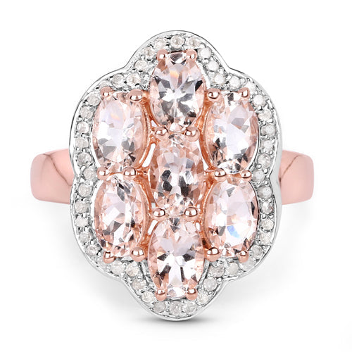 Bids.com 3.06 Carat Genuine Morganite and White Diamond .925 Sterling Silver Ring Rings