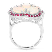 Bids.com 4.66 Carat Genuine Ethiopian Opal and Ruby .925 Sterling Silver Ring Rings