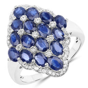Bids.com 3.48 Carat Genuine Blue Sapphire and White Zircon .925 Sterling Silver Ring Rings