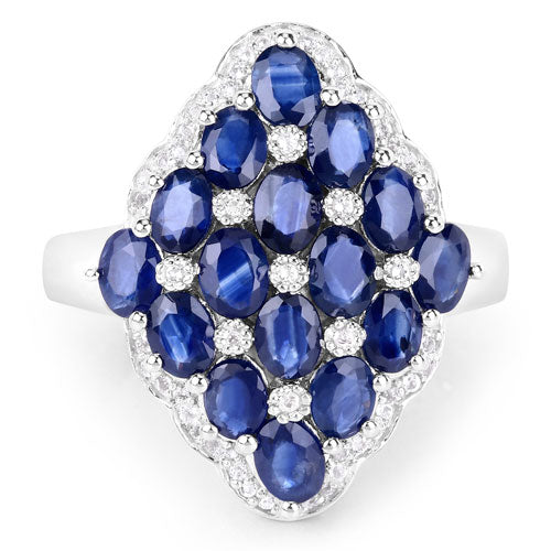 Bids.com 3.48 Carat Genuine Blue Sapphire and White Zircon .925 Sterling Silver Ring Rings