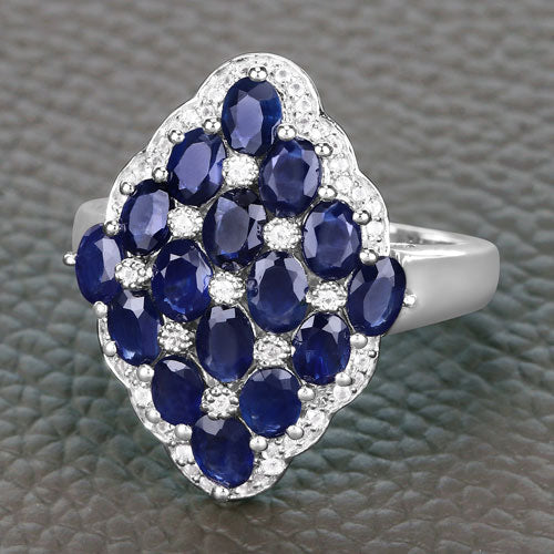 Bids.com 3.48 Carat Genuine Blue Sapphire and White Zircon .925 Sterling Silver Ring Rings