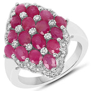Bids.com 3.80 Carat Ruby and White Zircon .925 Sterling Silver Ring Rings