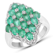 Bids.com 2.68 Carat Genuine Zambian Emerald and White Zircon .925 Sterling Silver Ring Rings