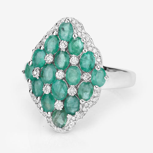 Bids.com 2.68 Carat Genuine Zambian Emerald and White Zircon .925 Sterling Silver Ring Rings