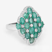 Bids.com 2.68 Carat Genuine Zambian Emerald and White Zircon .925 Sterling Silver Ring Rings