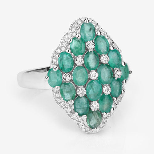 Bids.com 2.68 Carat Genuine Zambian Emerald and White Zircon .925 Sterling Silver Ring Rings