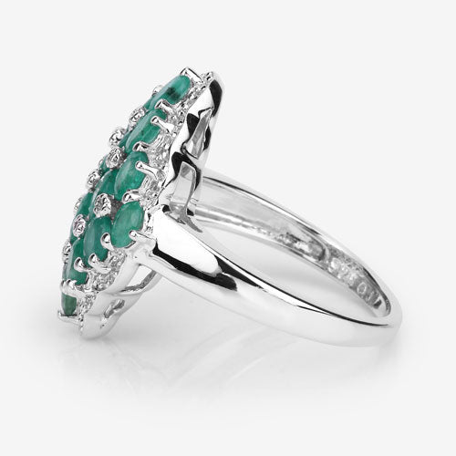 Bids.com 2.68 Carat Genuine Zambian Emerald and White Zircon .925 Sterling Silver Ring Rings