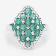 Bids.com 2.68 Carat Genuine Zambian Emerald and White Zircon .925 Sterling Silver Ring Rings