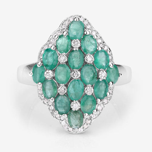 Bids.com 2.68 Carat Genuine Zambian Emerald and White Zircon .925 Sterling Silver Ring Rings