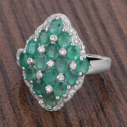 Bids.com 2.68 Carat Genuine Zambian Emerald and White Zircon .925 Sterling Silver Ring Rings