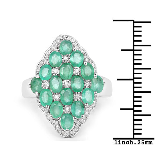Bids.com 2.68 Carat Genuine Zambian Emerald and White Zircon .925 Sterling Silver Ring Rings