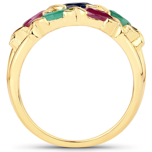 Bids.com 1.63 Carat Genuine Ruby, Blue Sapphire and Emerald .925 Sterling Silver Ring Rings