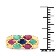 Bids.com 1.63 Carat Genuine Ruby, Blue Sapphire and Emerald .925 Sterling Silver Ring Rings