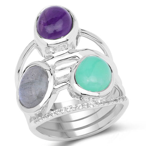 Bids.com 4.00 Carat Genuine Multi Stone .925 Sterling Silver Ring Rings