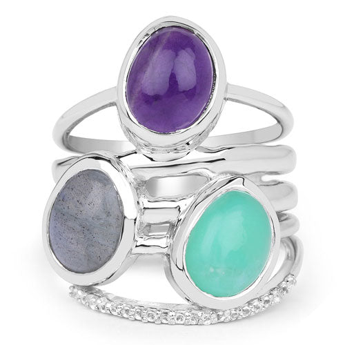Bids.com 4.00 Carat Genuine Multi Stone .925 Sterling Silver Ring Rings