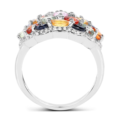 Bids.com 2.85 Carat Genuine Multi Sapphire .925 Sterling Silver Ring Rings