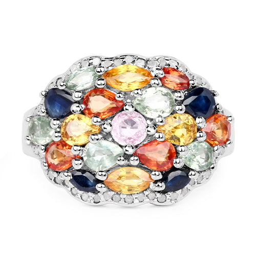 Bids.com 2.85 Carat Genuine Multi Sapphire .925 Sterling Silver Ring Rings
