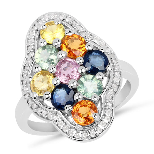 Bids.com 2.63 Carat Genuine Multi Sapphire .925 Sterling Silver Ring Rings