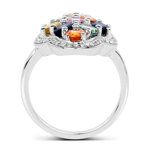 Bids.com 2.63 Carat Genuine Multi Sapphire .925 Sterling Silver Ring Rings