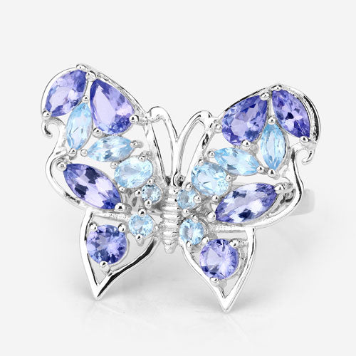 Bids.com 3.60 Carat Genuine Tanzanite and Swiss Blue Topaz .925 Sterling Silver Ring Rings