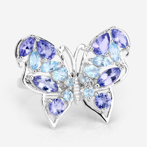 Bids.com 3.60 Carat Genuine Tanzanite and Swiss Blue Topaz .925 Sterling Silver Ring Rings