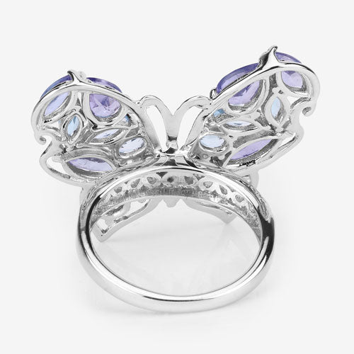 Bids.com 3.60 Carat Genuine Tanzanite and Swiss Blue Topaz .925 Sterling Silver Ring Rings