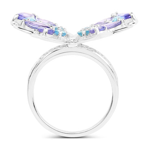 Bids.com 3.60 Carat Genuine Tanzanite and Swiss Blue Topaz .925 Sterling Silver Ring Rings