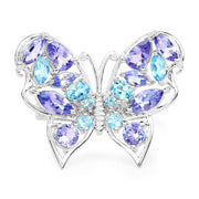 Bids.com 3.60 Carat Genuine Tanzanite and Swiss Blue Topaz .925 Sterling Silver Ring Rings