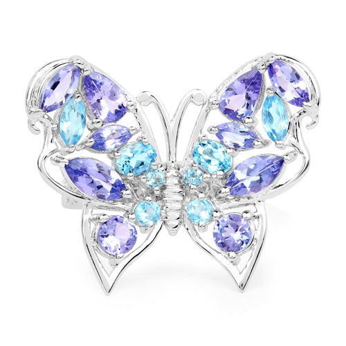 Bids.com 3.60 Carat Genuine Tanzanite and Swiss Blue Topaz .925 Sterling Silver Ring Rings