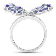 Bids.com 3.60 Carat Genuine Tanzanite and Swiss Blue Topaz .925 Sterling Silver Ring Rings