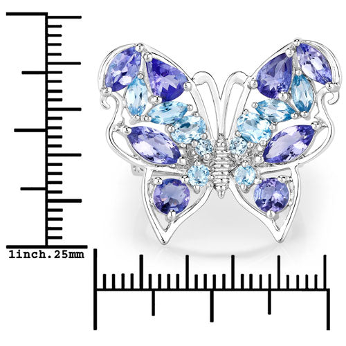 Bids.com 3.60 Carat Genuine Tanzanite and Swiss Blue Topaz .925 Sterling Silver Ring Rings