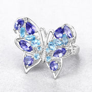 Bids.com 3.60 Carat Genuine Tanzanite and Swiss Blue Topaz .925 Sterling Silver Ring Rings