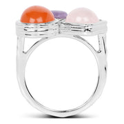 Bids.com 5.21 Carat Genuine Rose Quartz, Carnelian And Charolite .925 Sterling Silver Ring Rings