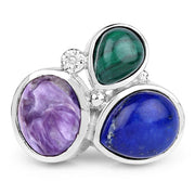 Bids.com 11.23 Carat Genuine Malachite, Charolite And Lapis .925 Sterling Silver Ring Rings
