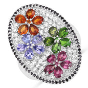 Bids.com 5.01 Carat Genuine Multi Stones .925 Sterling Silver Ring Rings