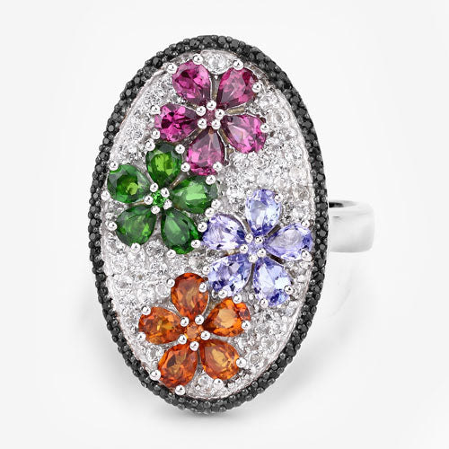 Bids.com 5.01 Carat Genuine Multi Stones .925 Sterling Silver Ring Rings