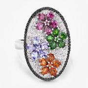 Bids.com 5.01 Carat Genuine Multi Stones .925 Sterling Silver Ring Rings