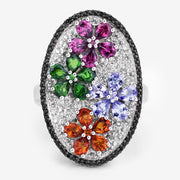 Bids.com 5.01 Carat Genuine Multi Stones .925 Sterling Silver Ring Rings