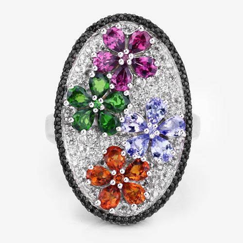 Bids.com 5.01 Carat Genuine Multi Stones .925 Sterling Silver Ring Rings
