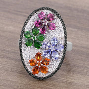 Bids.com 5.01 Carat Genuine Multi Stones .925 Sterling Silver Ring Rings