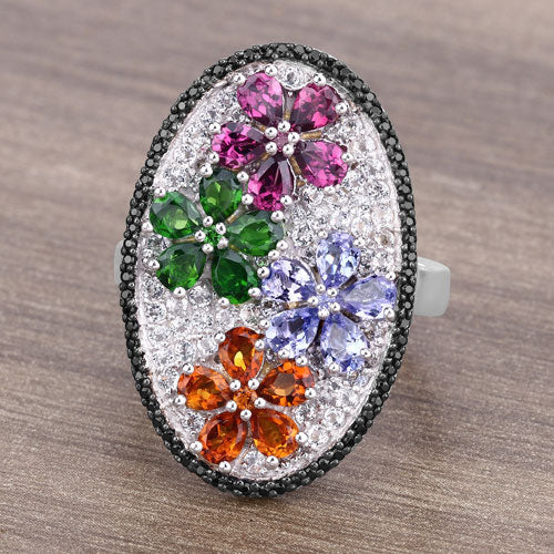 Bids.com 5.01 Carat Genuine Multi Stones .925 Sterling Silver Ring Rings