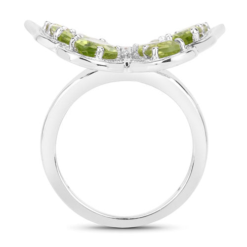 Bids.com 4.61 Carat Genuine Peridot and White Topaz .925 Sterling Silver Ring Rings