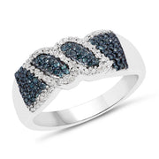 Bids.com 0.67 Carat Genuine Blue Diamond and White Diamond .925 Sterling Silver Ring Rings