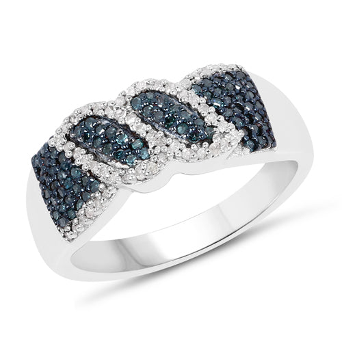 Bids.com 0.67 Carat Genuine Blue Diamond and White Diamond .925 Sterling Silver Ring Rings