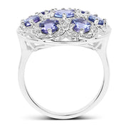 Bids.com 2.00 Carat Genuine Tanzanite and White Zircon .925 Sterling Silver Ring Rings