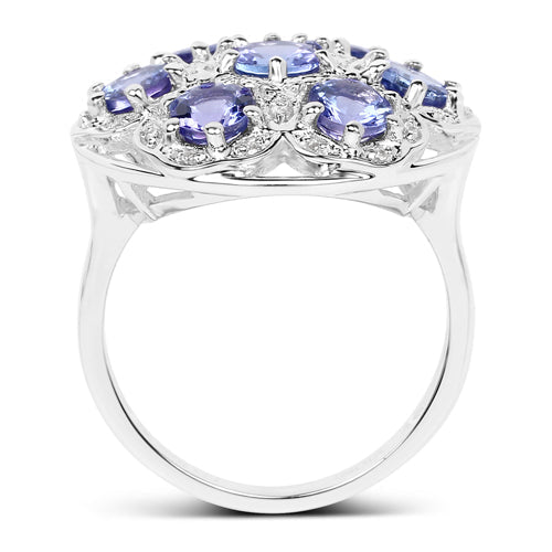 Bids.com 2.00 Carat Genuine Tanzanite and White Zircon .925 Sterling Silver Ring Rings