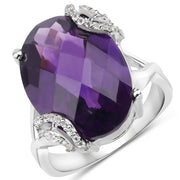Bids.com 10.44 Carat Genuine Amethyst and White Topaz .925 Sterling Silver Ring Rings