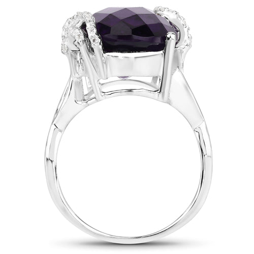 Bids.com 10.44 Carat Genuine Amethyst and White Topaz .925 Sterling Silver Ring Rings